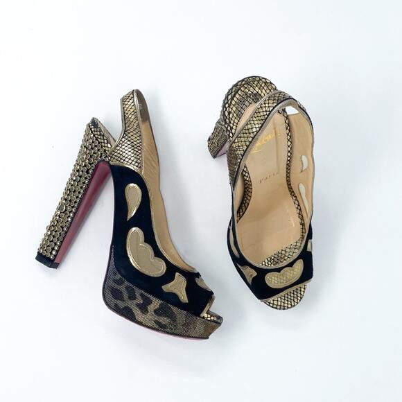 Christian Louboutin Multicolor Suede Lame Miralep 140 Pumps Platforms EU 38.5 - Picture 4 of 11